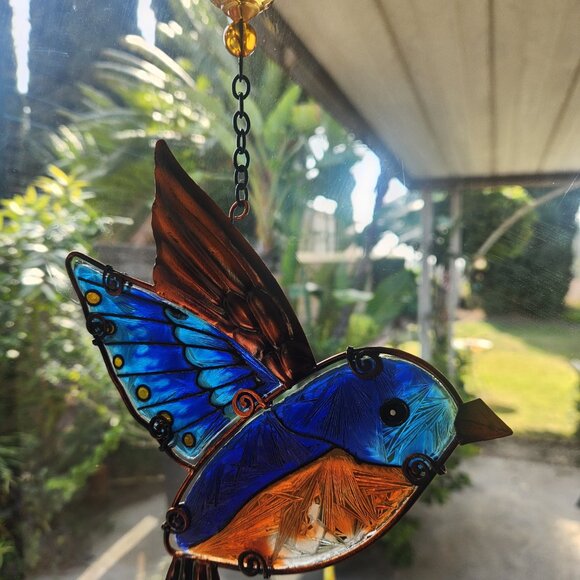 Colorful Glass Suncatcher Bluebird Window Hanging - Picture 5 of 5
